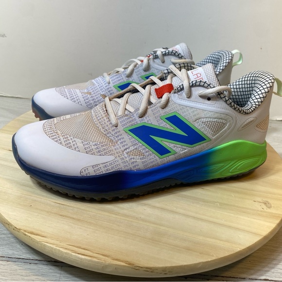 Men’s 9.5 New Balance STVELO14 White Blue Green Turf Training Shoes - Picture 7 of 11